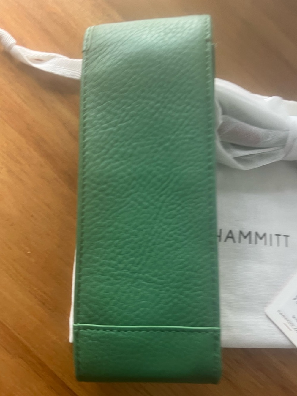 Hammitt Sunny Sleeve Lime Zest Green Brushed Silver Pouch with Red Accent - Picture 3 of 9